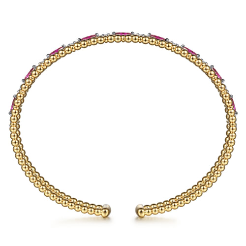 14K Yellow Gold Bujukan Cuff Bracelet with Marquise Ruby and Round Diamonds
