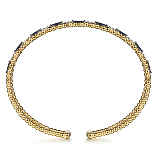 14K Yellow Gold Bujukan Cuff Bracelet with Marquise Sapphire and Round Diamonds