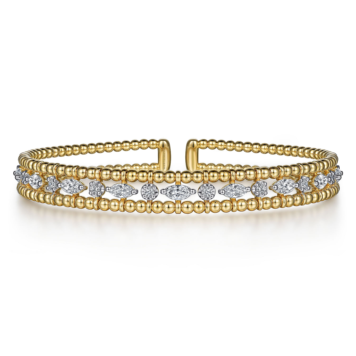 Gabriel - 14K Yellow Gold Bujukan Cuff Bracelet with Marquise and Round Diamonds