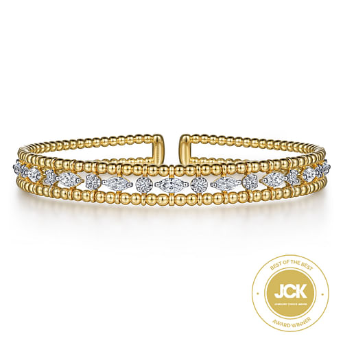 14K Yellow Gold Bujukan Cuff Bracelet with Marquise and Round Diamonds