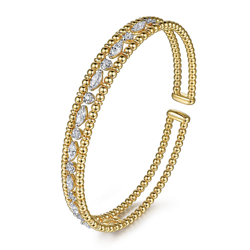 14K Yellow Gold Bujukan Cuff Bracelet with Marquise and Round Diamonds