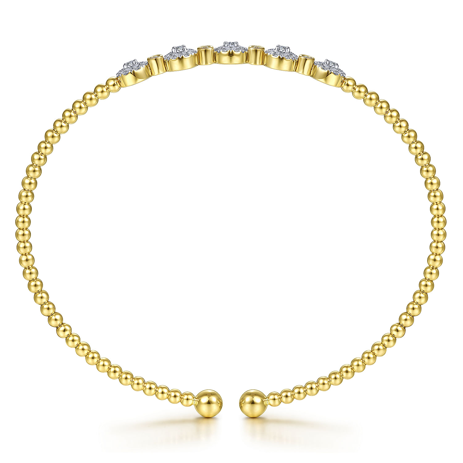 14K Yellow Gold Bujukan Cuff Bracelet with Pavé Diamond Cluster Stations