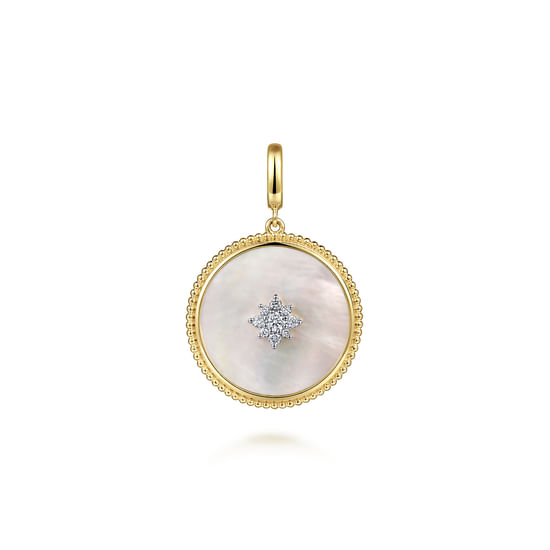 Gabriel - 14K Yellow Gold Bujukan Diamond & Mother of Pearl Starburst Medallion Pendant With Detachable Bail