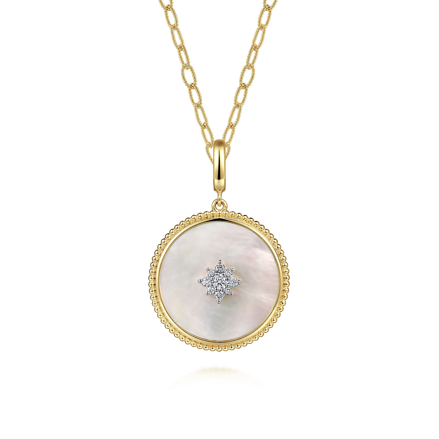 14K Yellow Gold Bujukan Diamond & Mother of Pearl Starburst Medallion Pendant