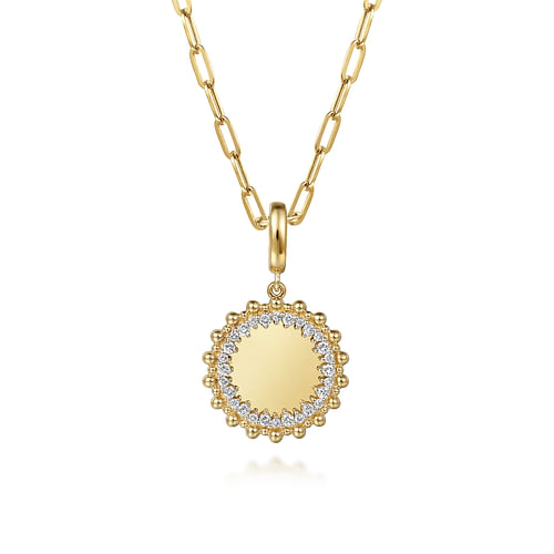 14K Yellow Gold Bujukan Diamond 18mm Round Shape Personalize Medallion Pendant