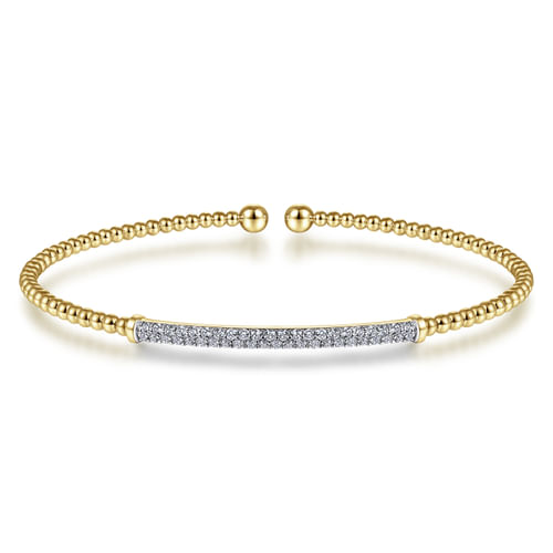 14K Yellow Gold Bujukan Diamond Bar Split Bangle 