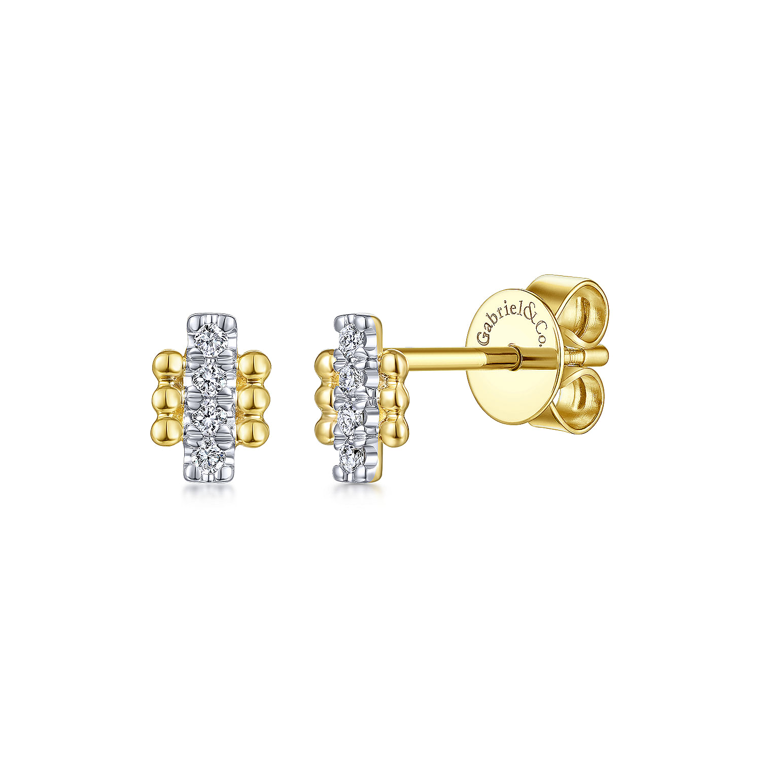 14K Yellow Gold Bujukan Diamond Bar Stud Earrings
