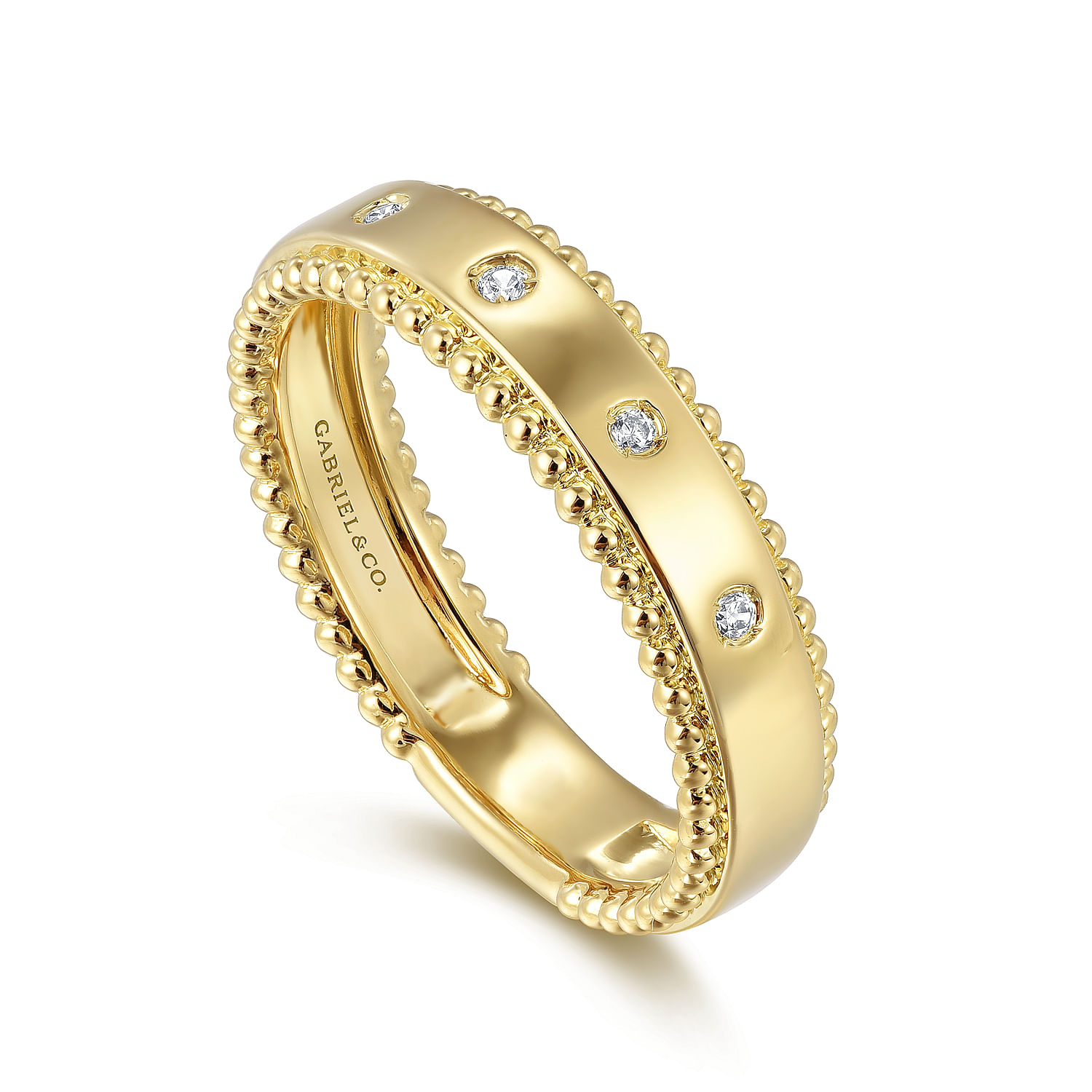 14K Yellow Gold Bujukan Diamond Bezel Wide Stackable Ladies Ring