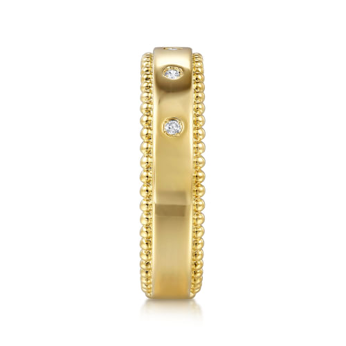 14K Yellow Gold Bujukan Diamond Bezel Wide Stackable Ladies Ring