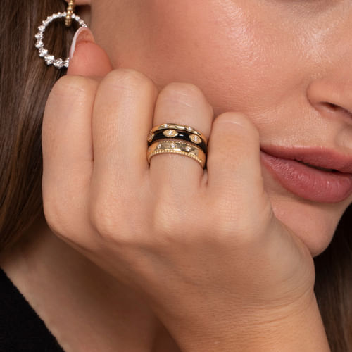 14K Yellow Gold Bujukan Diamond Bezel Wide Stackable Ladies Ring