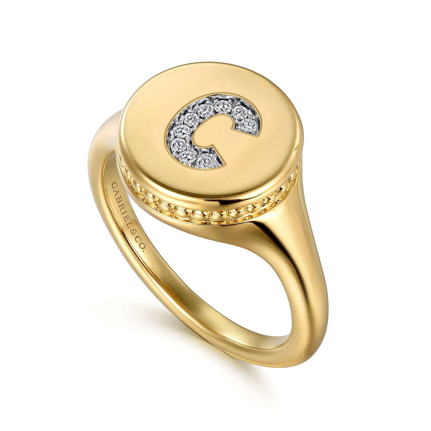 14K Yellow Gold Bujukan Diamond C Initial Signet Ring