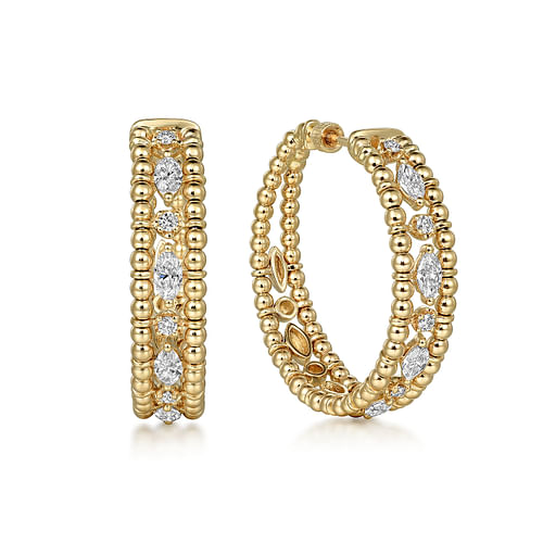 14K Yellow Gold Bujukan Diamond Classic Hoop Earrings in size 30mm