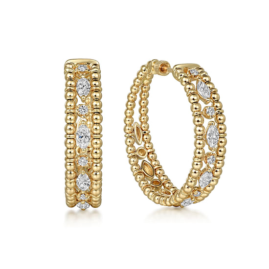 Gabriel - 14K Yellow Gold Bujukan Diamond Classic Hoop Earrings in size 30mm