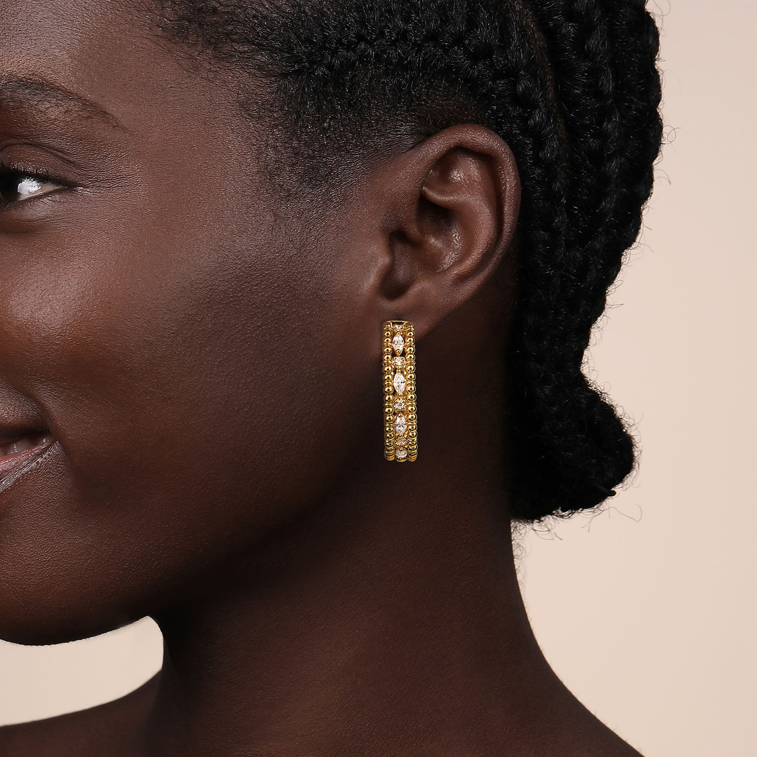 14K Yellow Gold Bujukan Diamond Classic Hoop Earrings in size 30mm