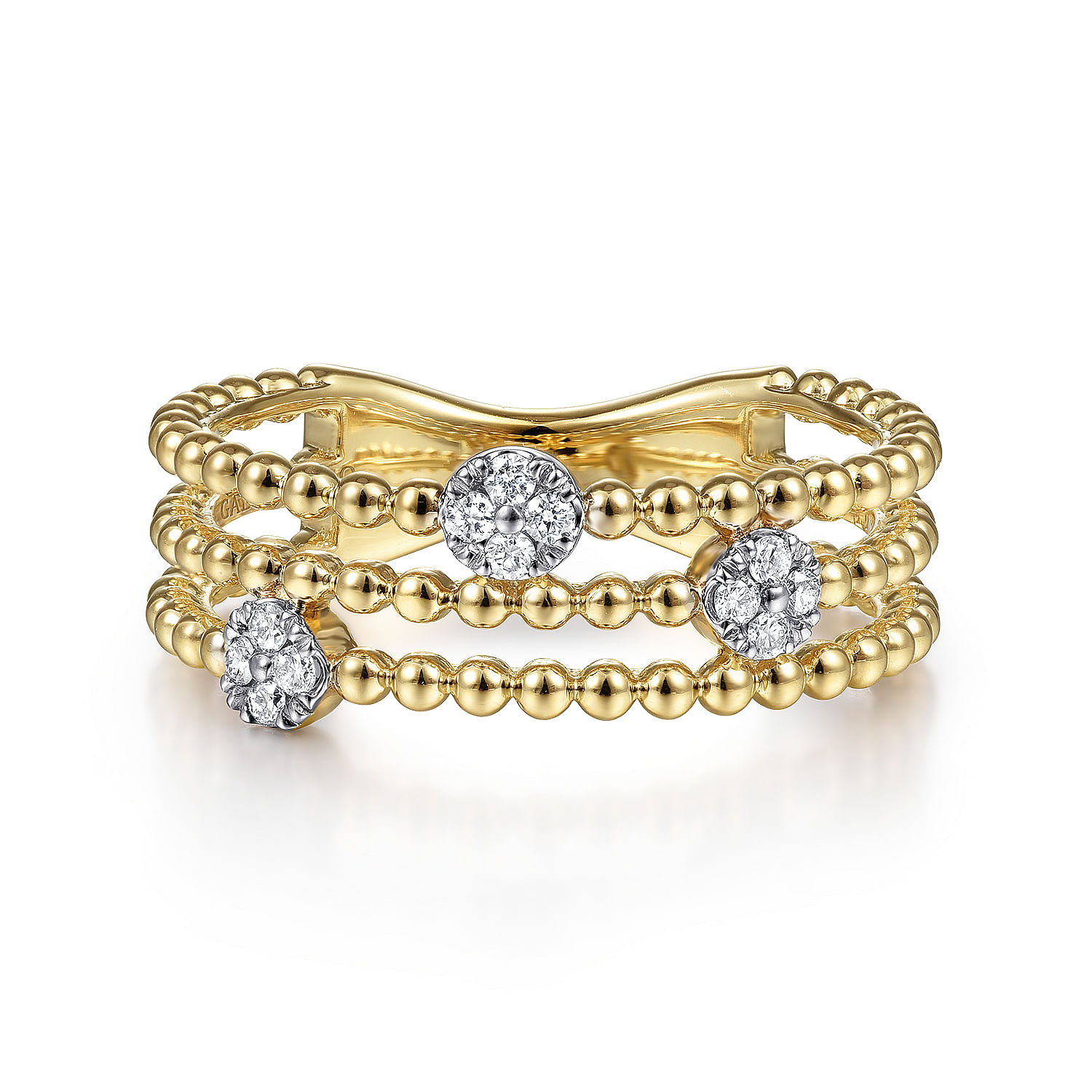 Gabriel - 14K Yellow Gold Bujukan Diamond Cluster Stations Easy Stackable Ring