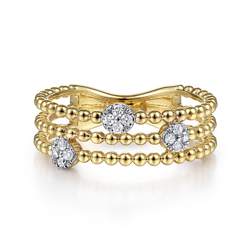 14K Yellow Gold Bujukan Diamond Cluster Stations Easy Stackable Ring