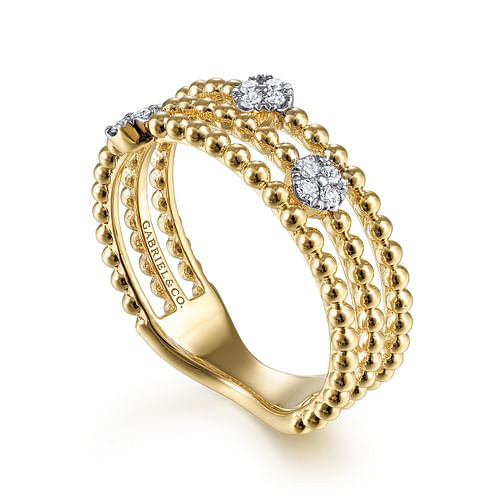 14K Yellow Gold Bujukan Diamond Cluster Stations Easy Stackable Ring