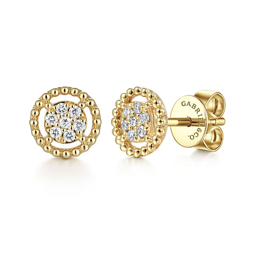 14K Yellow Gold Bujukan Diamond Cluster Stud Earrings