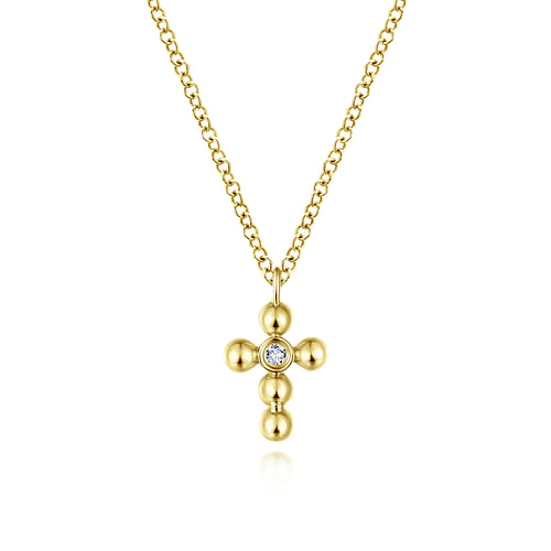 14K Yellow Gold Bujukan Diamond Cross Pendant Necklace