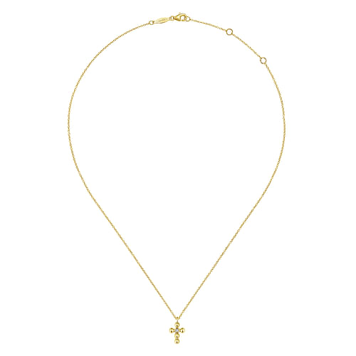 14K Yellow Gold Bujukan Diamond Cross Pendant Necklace