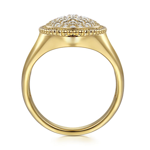 14K Yellow Gold Bujukan Diamond Elongated Oval Signet Ring