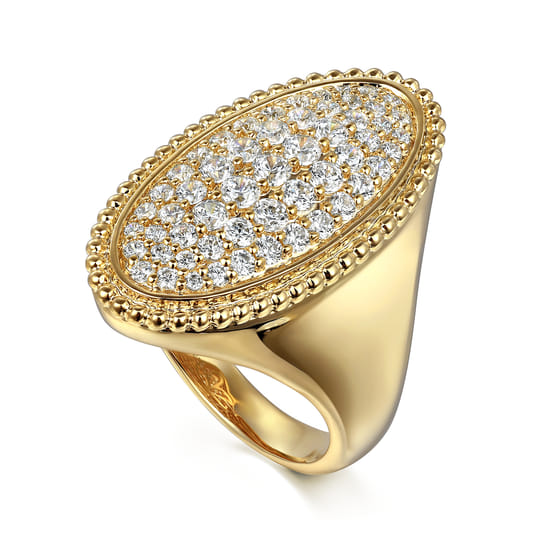 14K Yellow Gold Bujukan Diamond Elongated Oval Signet Ring angle 3
