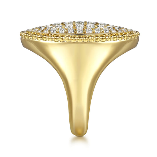 14K Yellow Gold Bujukan Diamond Elongated Oval Signet Ring angle 4