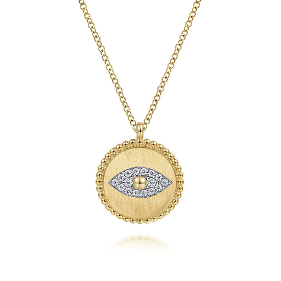 14K Yellow Gold Bujukan Diamond Evil Eye Medallion Necklace 