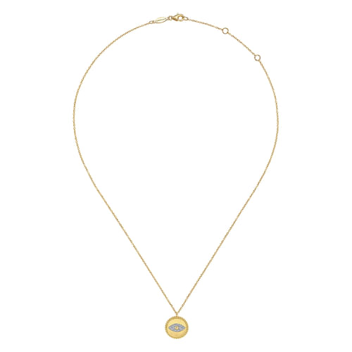 14K Yellow Gold Bujukan Diamond Evil Eye Medallion Necklace 