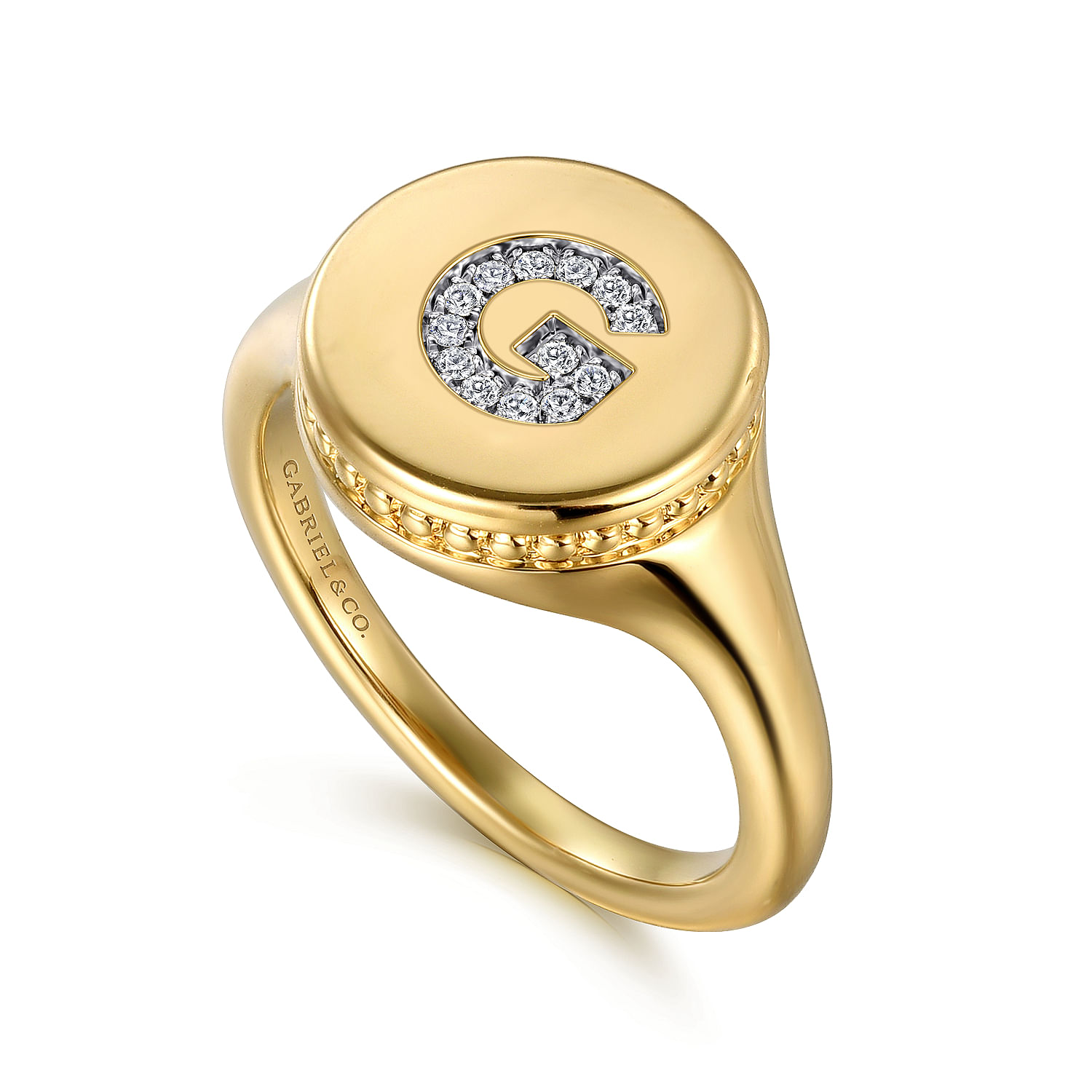 14K Yellow Gold Bujukan Diamond G Initial Signet Ring