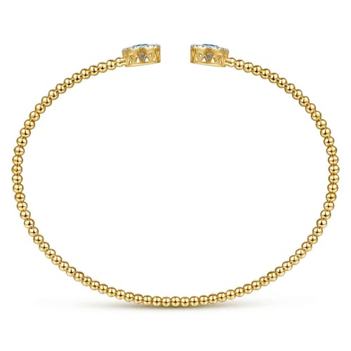 14K Yellow Gold Bujukan Diamond Halo and Blue Topaz Bangle