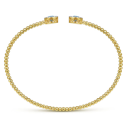 14K Yellow Gold Bujukan Diamond Halo and Blue Topaz Bangle