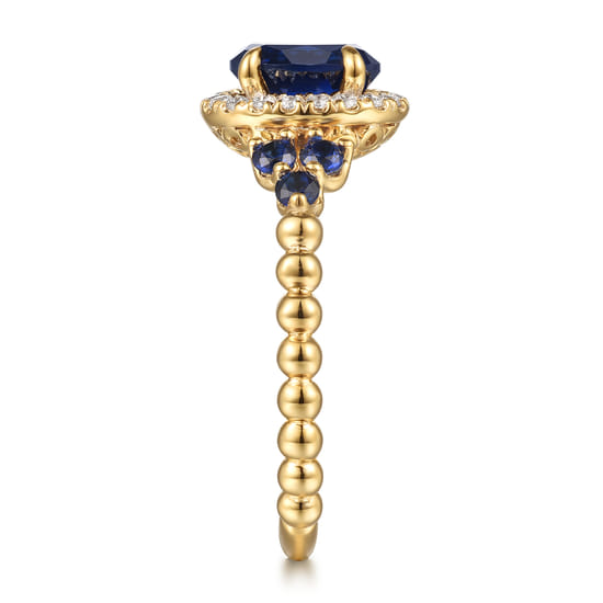 14K Yellow Gold Bujukan Diamond Halo and Oval Blue Sapphire Fashion Ring  angle 4