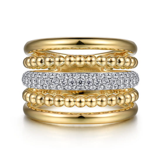 14K Yellow Gold Bujukan Diamond Ladies Easy Stackable Ring 14K Yellow Gold Bujukan Diamond Ladies Easy Stackable Ring