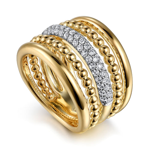 14K Yellow Gold Bujukan Diamond Ladies Easy Stackable Ring