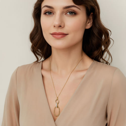 14K Yellow Gold Bujukan Diamond Link Pendant Necklace