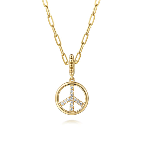 14K Yellow Gold Bujukan Diamond Peace Charm With Detachable Bail 14K Yellow Gold Bujukan Diamond Peace Charm With Detachable Bail