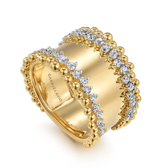 14K Yellow Gold Bujukan Diamond Wide Band Ring angle 3
