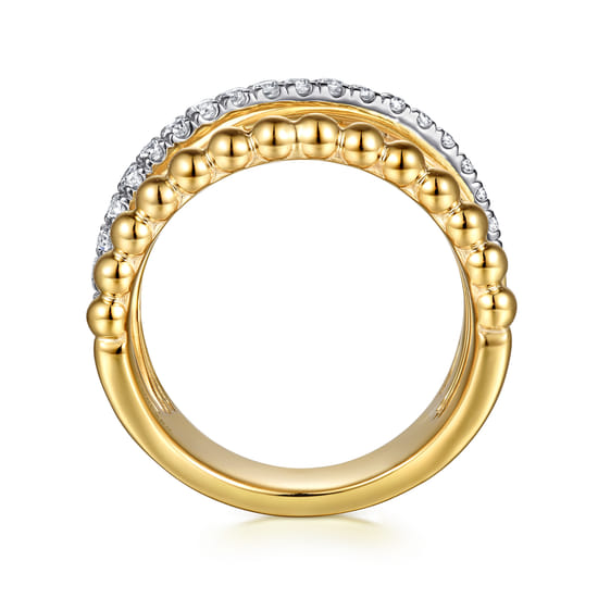 14K Yellow Gold Bujukan Diamond Wide Band Ring angle 2 14K Yellow Gold Bujukan Diamond Wide Band Ring angle 2