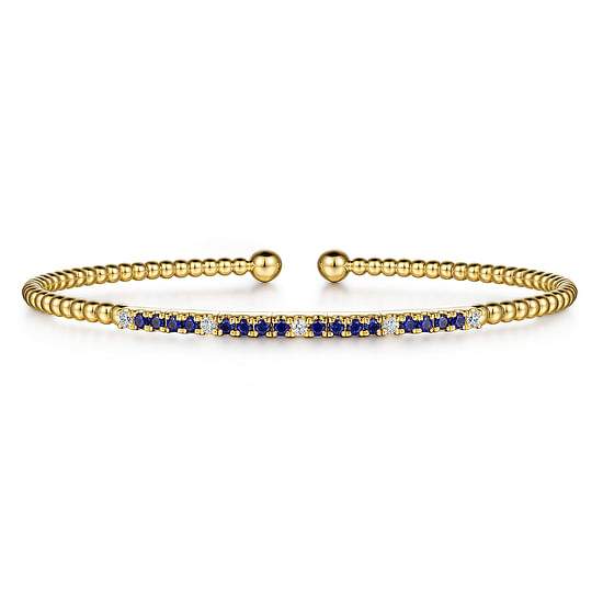 Gabriel - 14K Yellow Gold Bujukan Diamond and Blue Sapphire Split Bangle