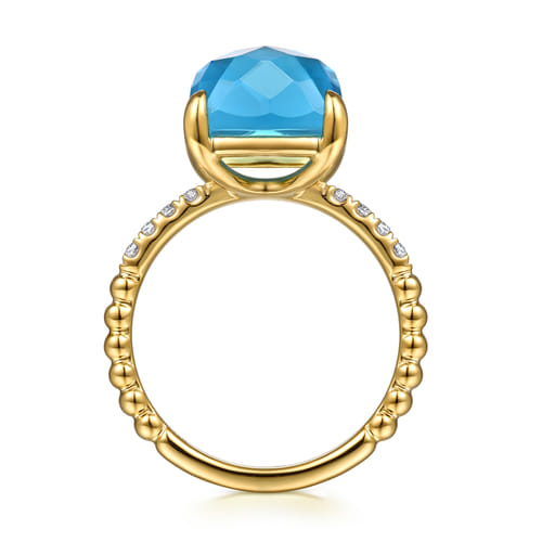 14K Yellow Gold Bujukan Diamond and Blue Topaz Signet Ring 