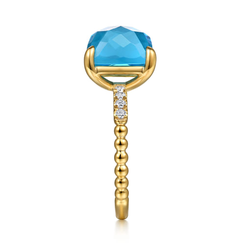 14K Yellow Gold Bujukan Diamond and Blue Topaz Signet Ring 