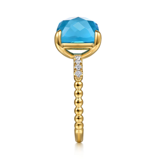 14K Yellow Gold Bujukan Diamond and Blue Topaz Signet Ring  angle 4