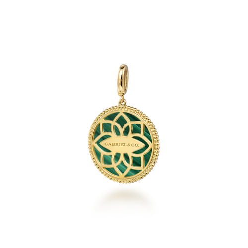 14K Yellow Gold Bujukan Diamond and Malachite Medallion Pendant in size 24mm With Detachable Bail 14K Yellow Gold Bujukan Diamond and Malachite Medallion Pendant in size 24mm With Detachable Bail