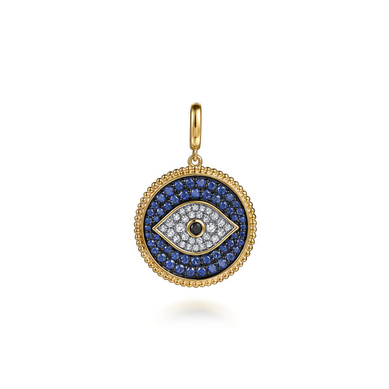 Gabriel - 14K Yellow Gold Bujukan Diamond and Multi Stones Evil Eye Medallion Pendant With Detachable Bail