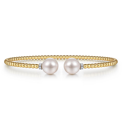 14K Yellow Gold Bujukan Diamond and Pearl Split Bangle