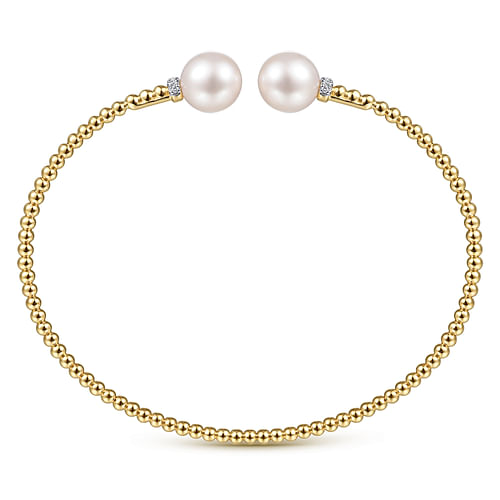 14K Yellow Gold Bujukan Diamond and Pearl Split Bangle