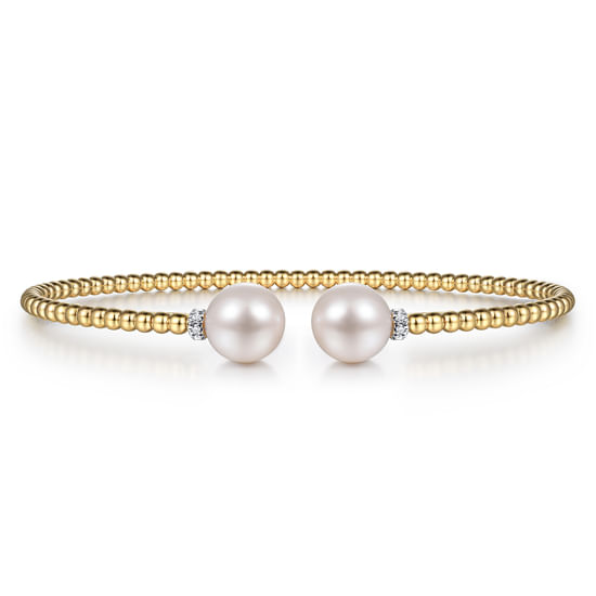 Gabriel - 14K Yellow Gold Bujukan Diamond and Pearl Split Bangle