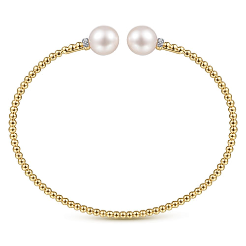 14K Yellow Gold Bujukan Diamond and Pearl Split Bangle