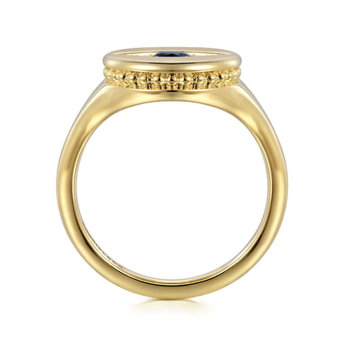 14K Yellow Gold Bujukan Diamond and Sapphire Evil Eye Signet Ladies Ring